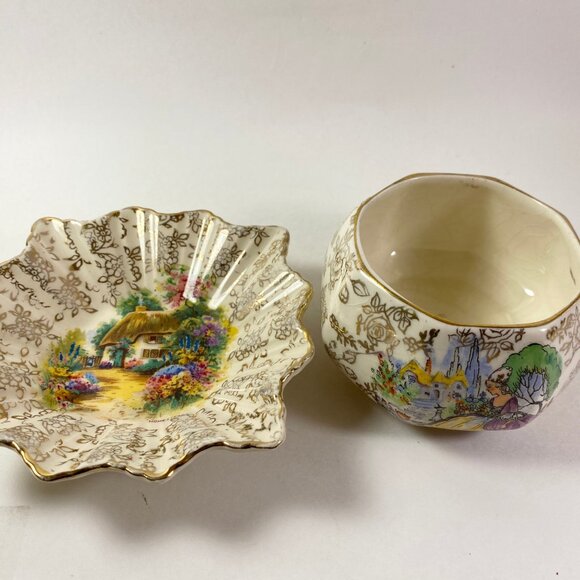 Set of two James Kent sugar bowl H&K Tunstall chintz nut dish pin dish - Picture 5 of 9